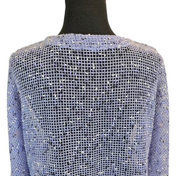 Lulu-B Purple Open Weave Cardigan Size Medium Oversized Wood Buttons Casual - Picture 8 of 12